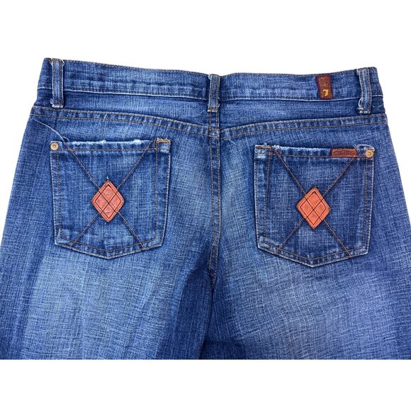 7 For All Mankind Dojo Women's Size 30 Flare Jeans Dark Wash Wide Leg 703795 - Picture 3 of 10